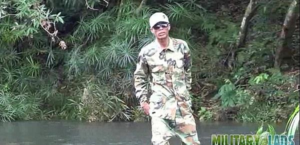  Soldier wades a river for a blowjob